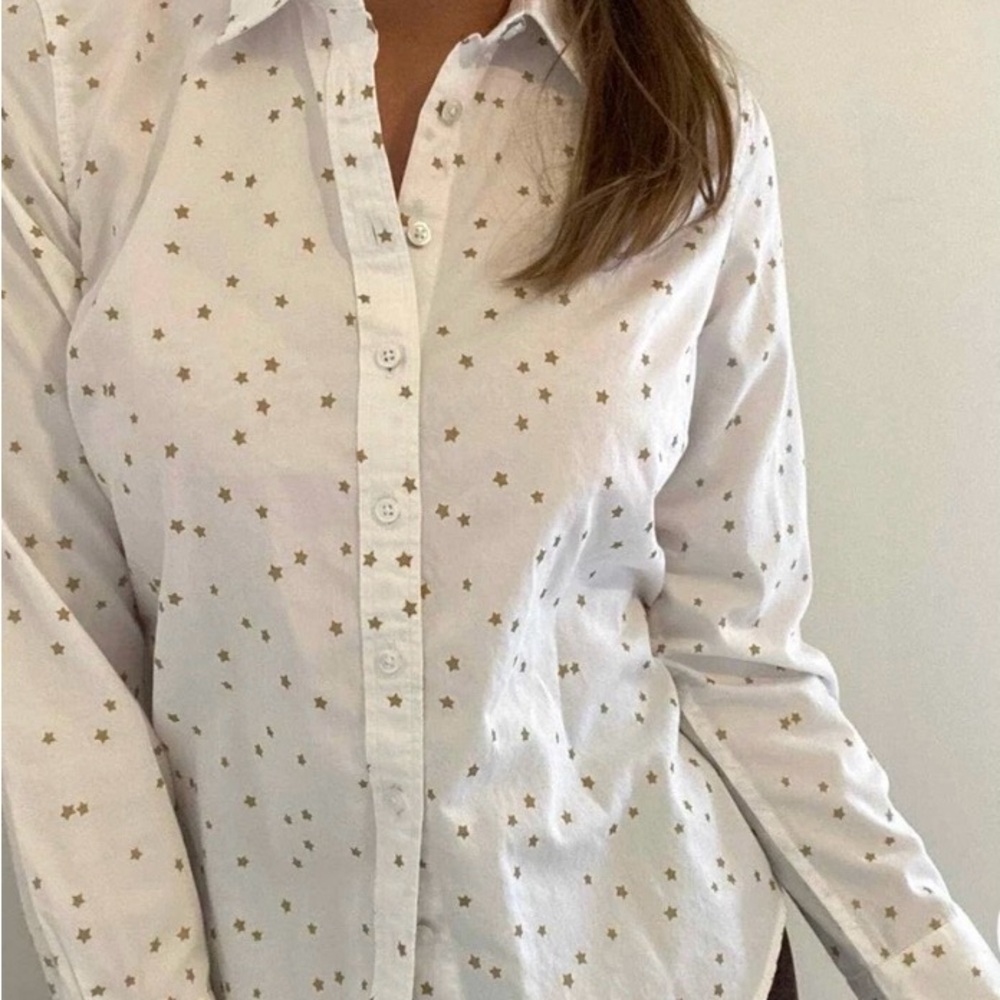Talbots White Button Down with Mini Gold Stars
